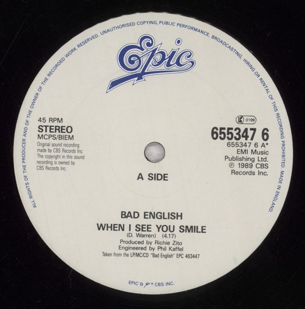 Bad English When I See You Smile - Shrink + Patch UK 12" vinyl single (12 inch record / Maxi-single) BEG12WH706734