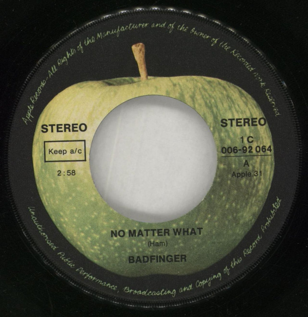 Badfinger No Matter What - EX German 7" vinyl single (7 inch record / 45) BDF07NO857081