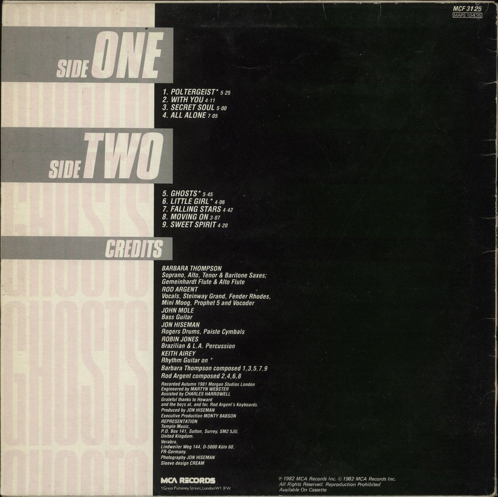 Barbara Thompson Ghosts UK vinyl LP album (LP record)