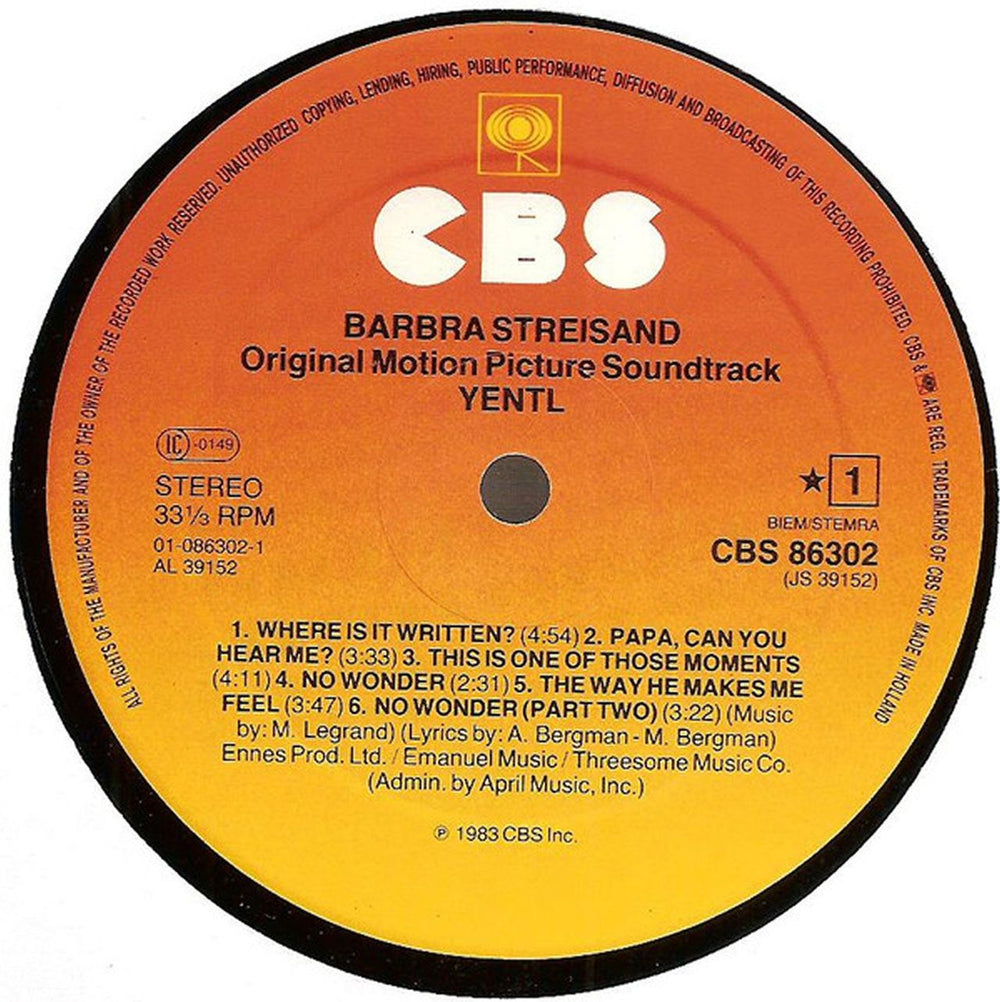 Barbra Streisand Yentl - EX Dutch vinyl LP album (LP record) BARLPYE612607