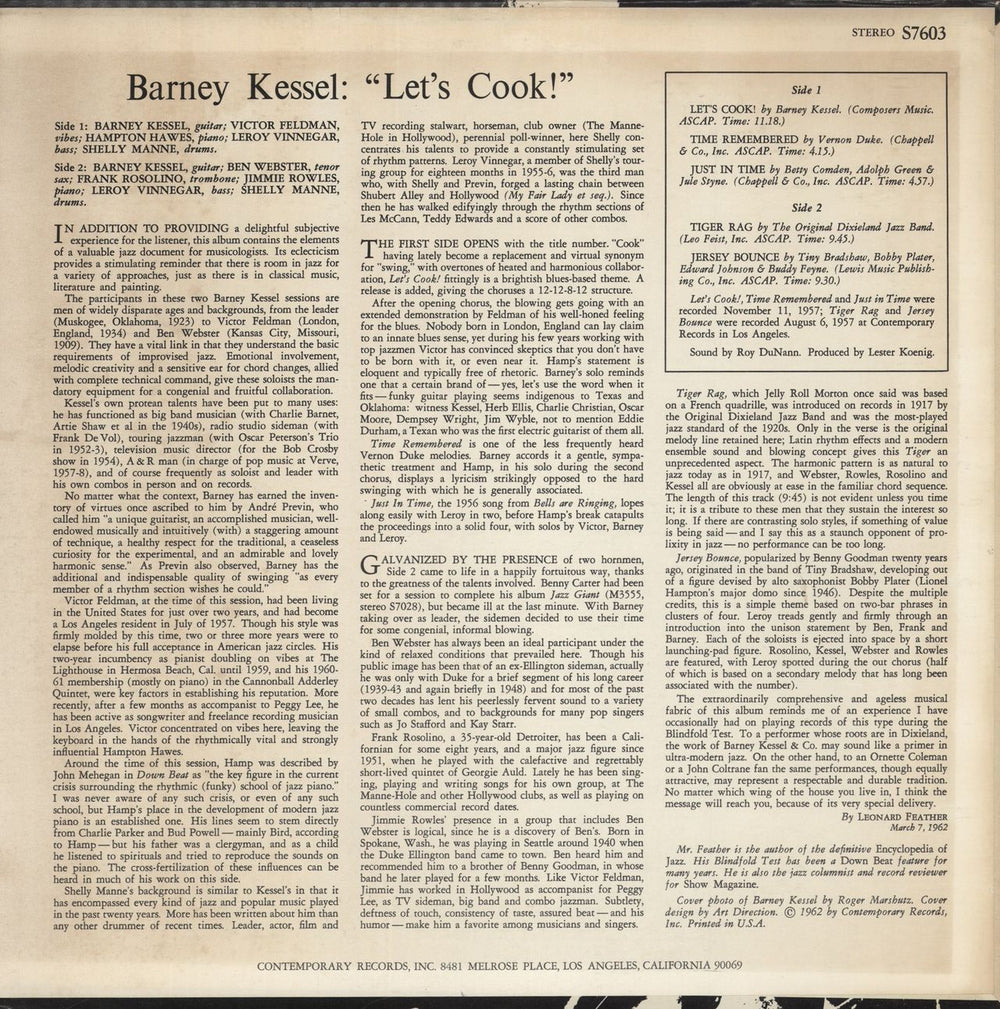 Barney Kessel Let's Cook! US vinyl LP album (LP record)