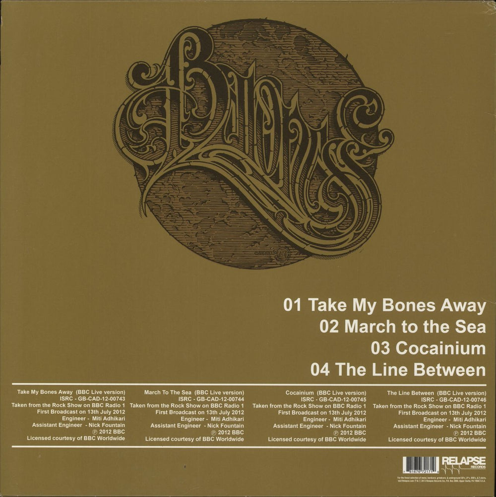 Baroness Live At Maida Vale - BBC - Gold Translucent Vinyl - EX US 12" vinyl single (12 inch record / Maxi-single) 781676330416'2007