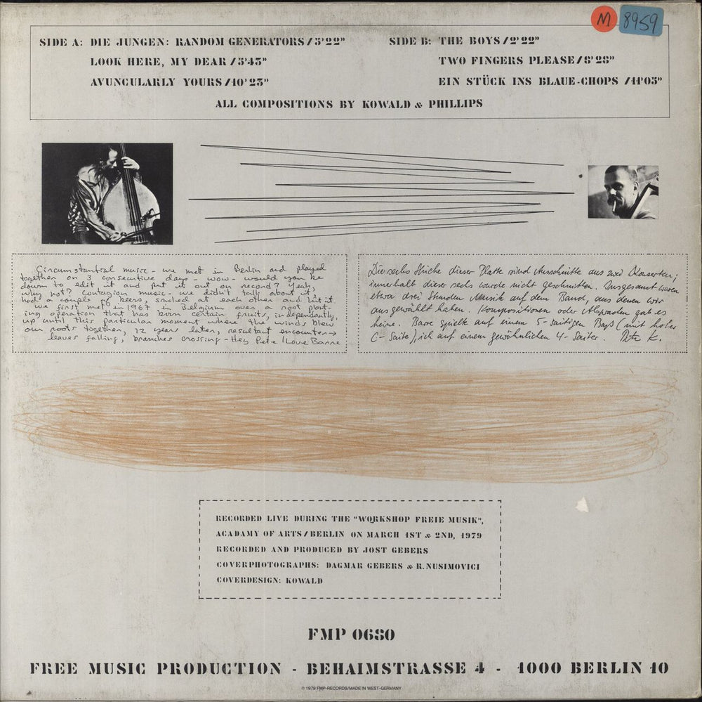 Barre Phillips Die Jungen: Random Generators German Vinyl LP