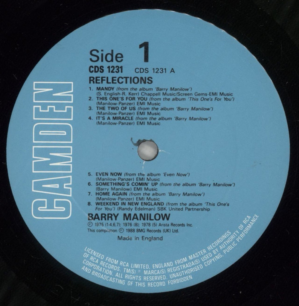 Barry Manilow Reflections UK vinyl LP album (LP record) MNLLPRE874019