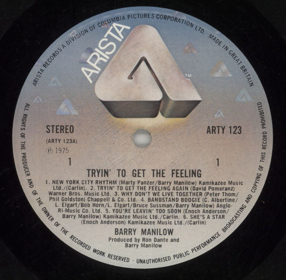 Barry Manilow Tryin' To Get The Feeling UK vinyl LP album (LP record) MNLLPTR648919