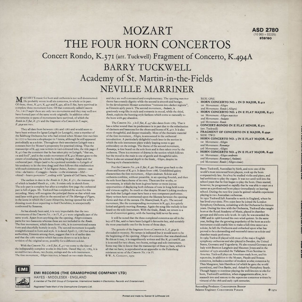 Barry Tuckwell Mozart: The Four Horn Concertos UK vinyl LP album (LP record)