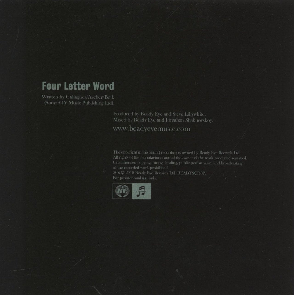 Beady Eye Four Letter Word UK Promo CD single (CD5 / 5")