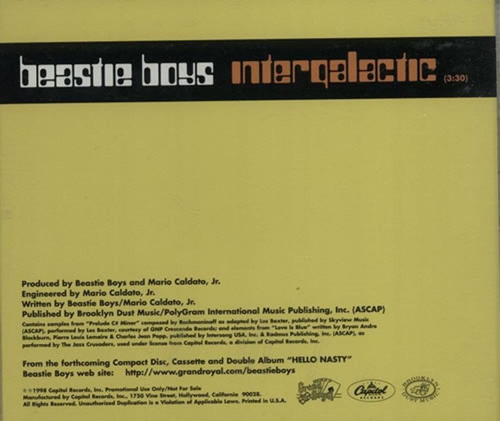 Beastie Boys Intergalactic US Promo CD single (CD5 / 5") BEAC5IN115726