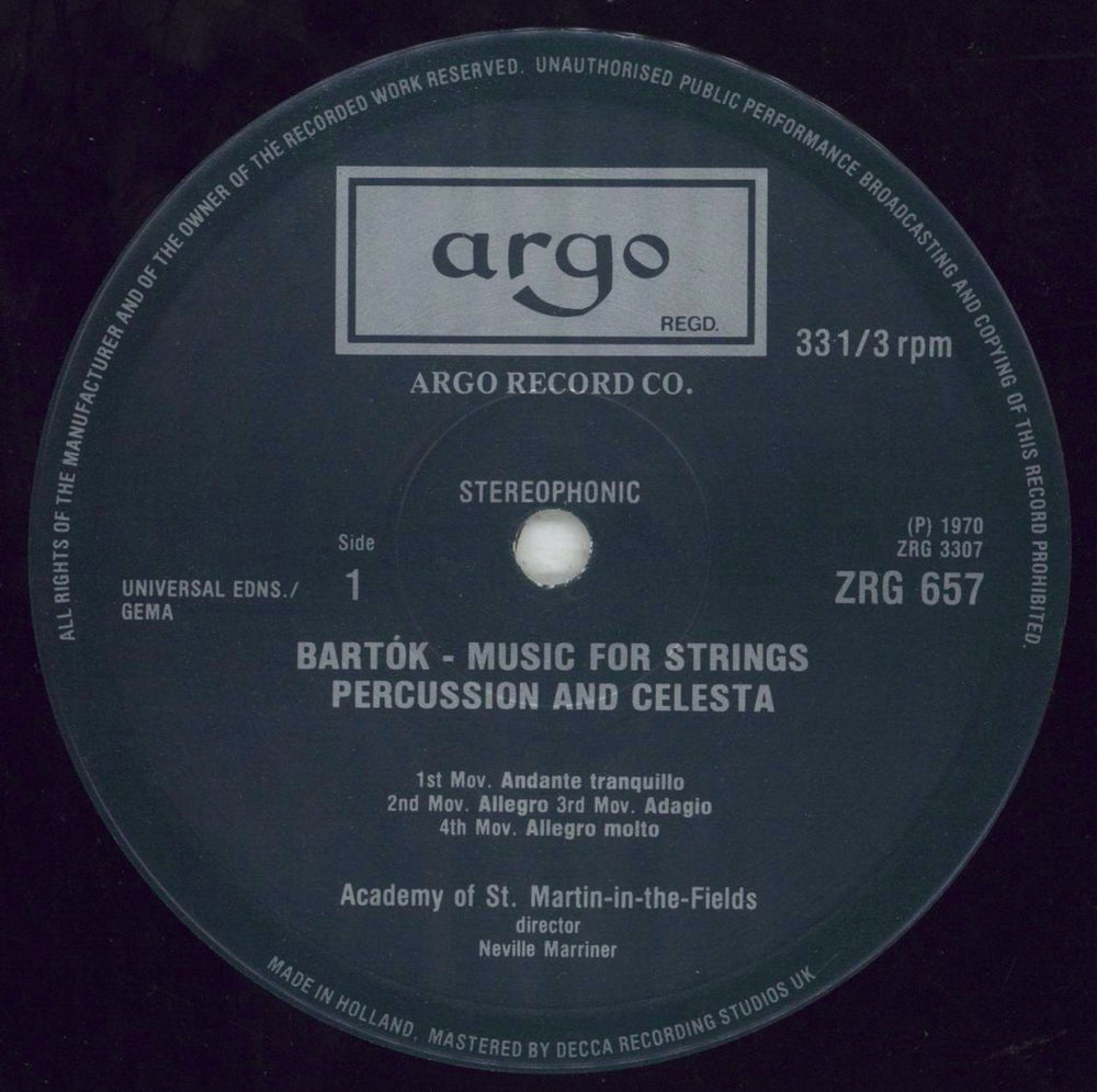 Béla Bartók Music For Strings Percussion And Celeste / Divertimento UK vinyl LP album (LP record) B11LPMU680236