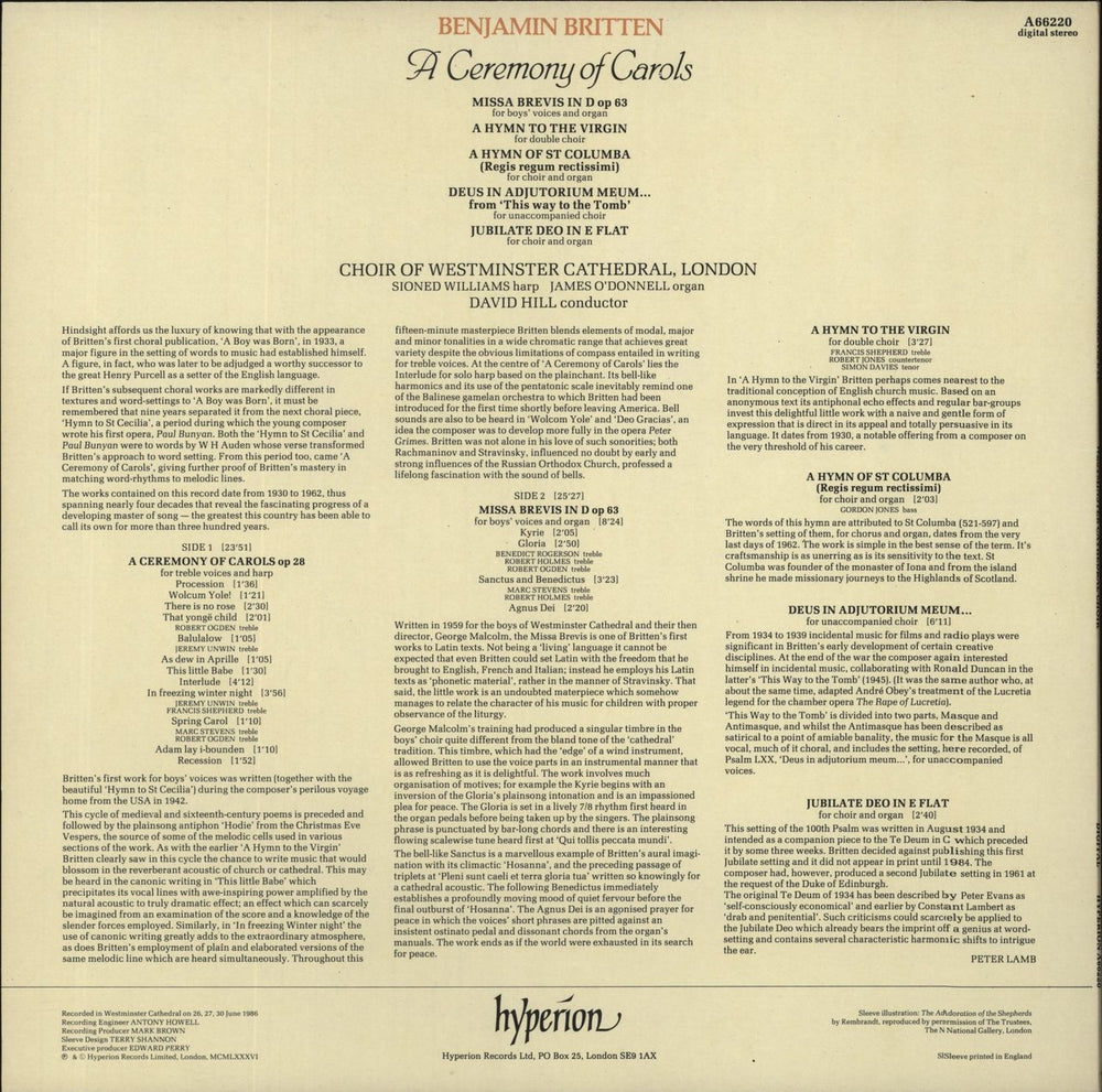 Benjamin Britten A Ceremony Of Carols UK vinyl LP album (LP record)