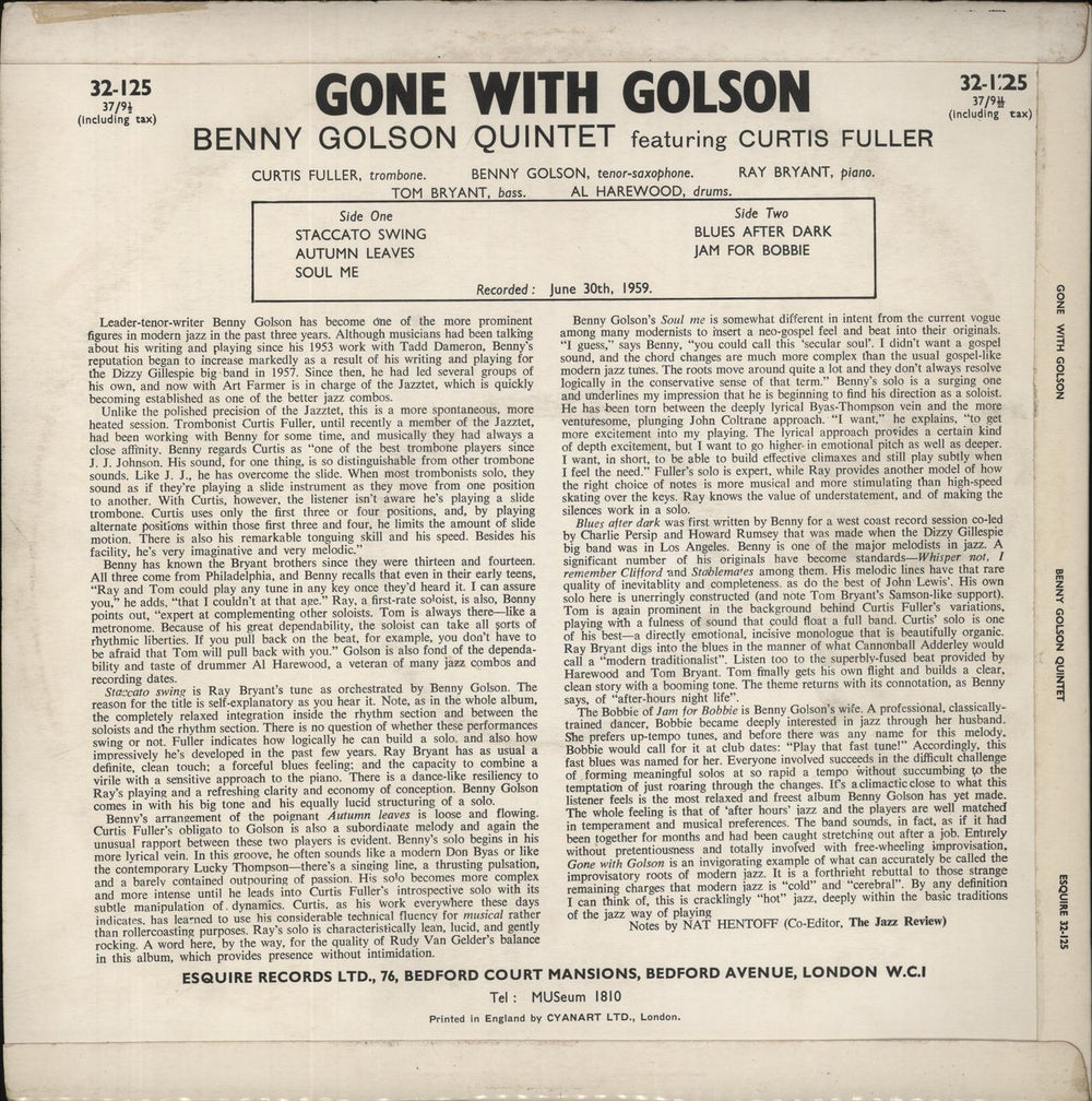 Benny Golson Gone With Golson UK vinyl LP album (LP record)