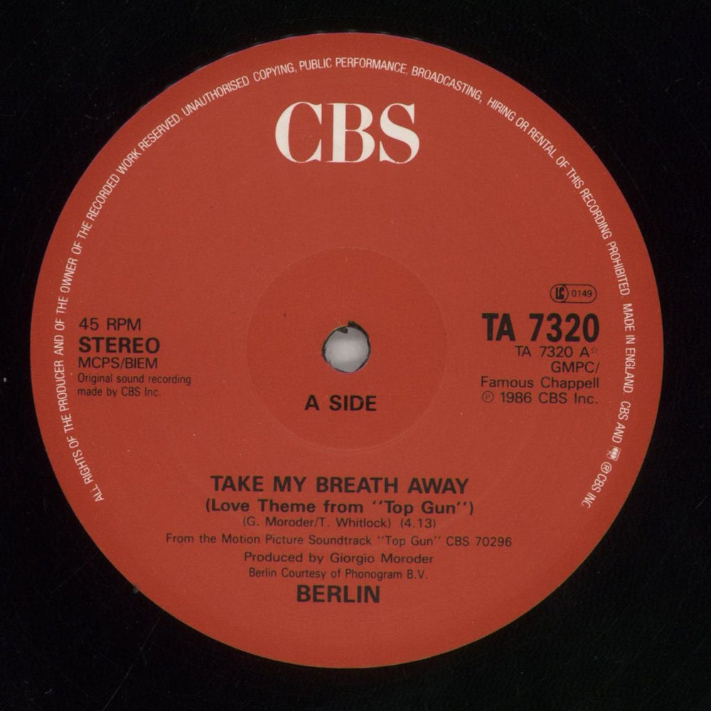 Berlin Take My Breath Away UK 12" vinyl single (12 inch record / Maxi-single) BER12TA40360