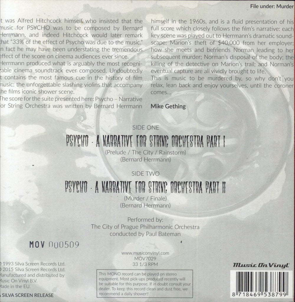 Bernard Herrmann Psycho (A Narrative For String Orchestra) - Red Vinyl + Numbered Sleeve UK 7" vinyl single (7 inch record / 45) 8718469538799