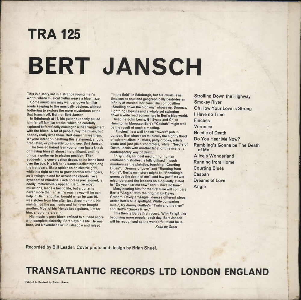 Bert Jansch Bert Jansch - 2nd - VG UK vinyl LP album (LP record)