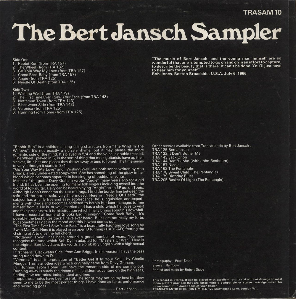 Bert Jansch The Bert Jansch Sampler UK vinyl LP album (LP record)