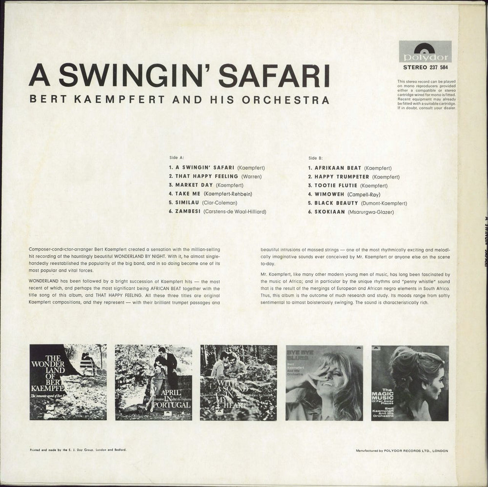 Bert Kaempfert A Swingin' Safari - 2nd UK vinyl LP album (LP record)