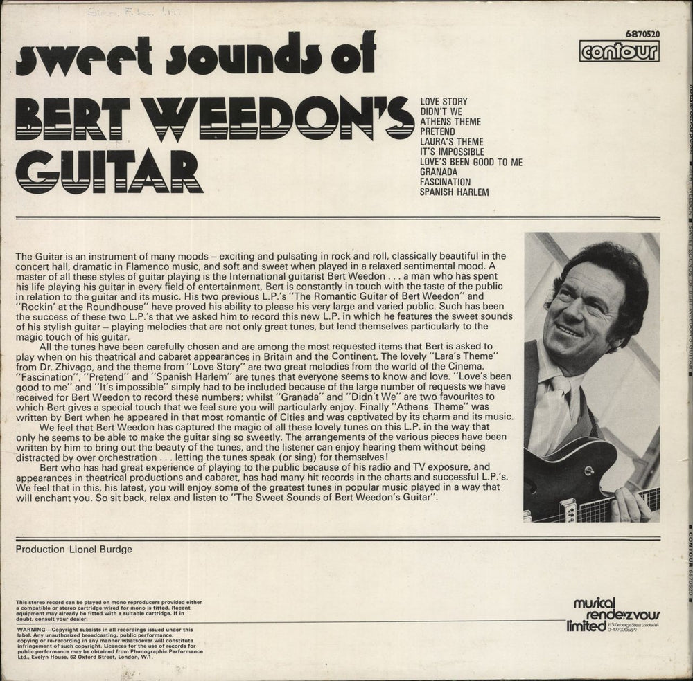 Bert Weedon Sweet Sounds Of Bert Weedon's Guitar UK vinyl LP album (LP record)