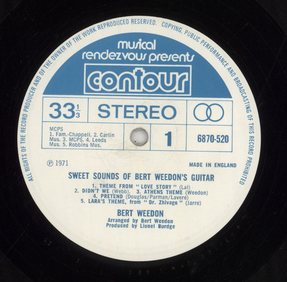 Bert Weedon Sweet Sounds Of Bert Weedon's Guitar UK vinyl LP album (LP record) B/WLPSW510235