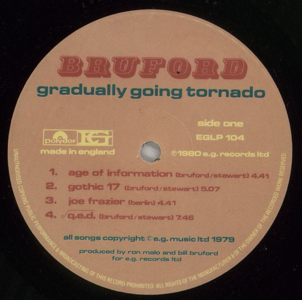 Bill Bruford Gradually Going Tornado UK vinyl LP album (LP record) BFOLPGR604217