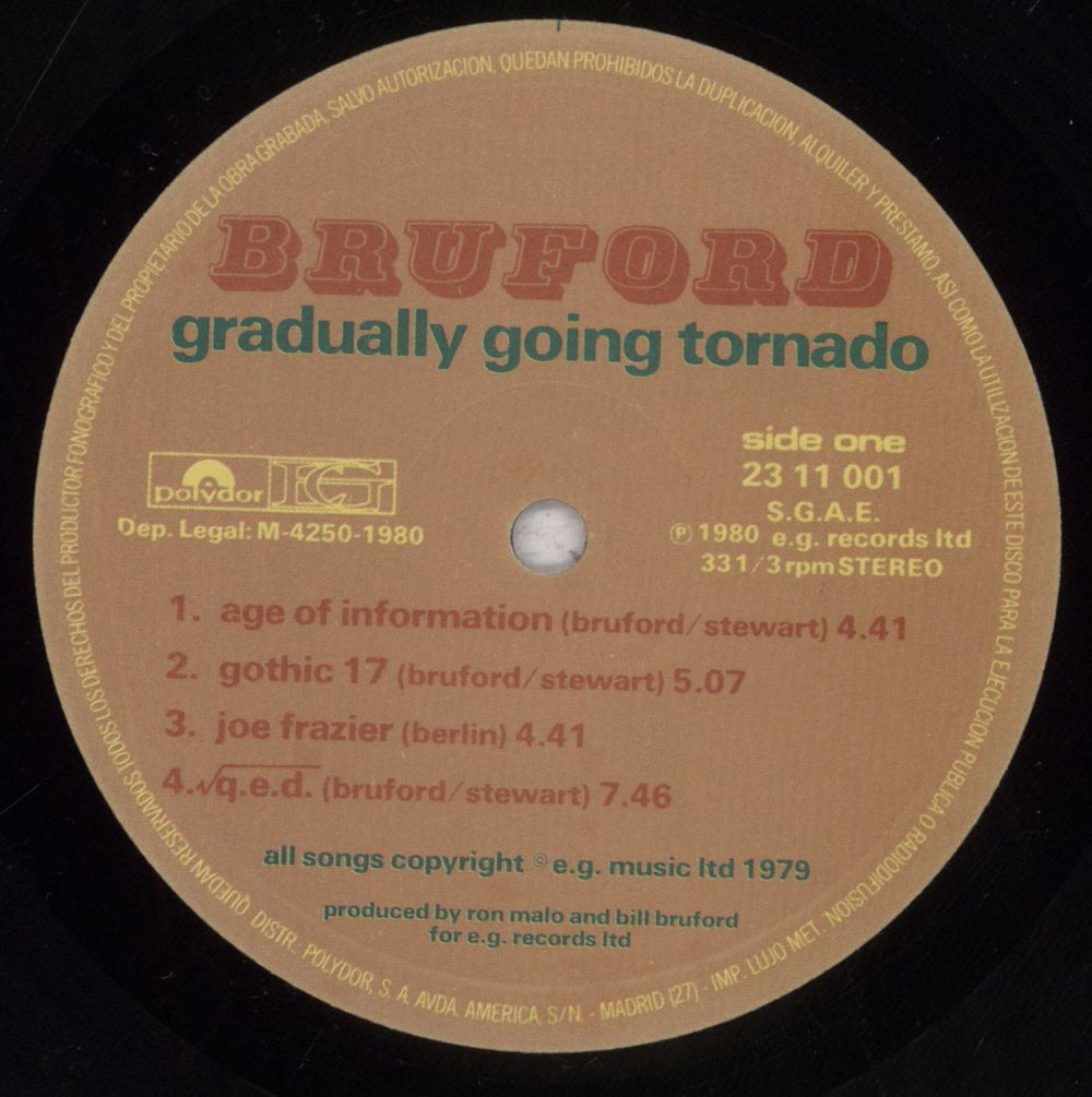 Bill Bruford Gradually Going Tornado UK vinyl LP album (LP record) BFOLPGR839276