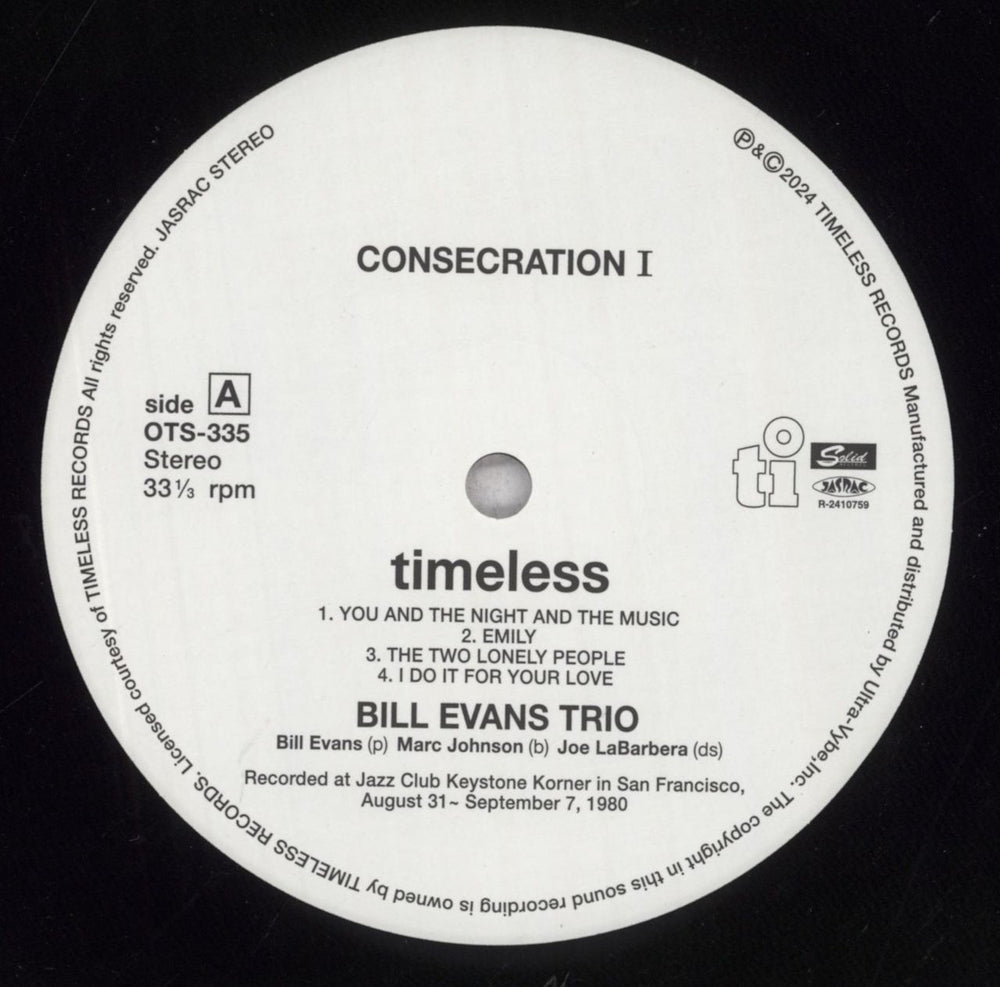 Bill Evans (Piano) Consecration I - RSD 2024 Japanese vinyl LP album (LP record) BLVLPCO845286