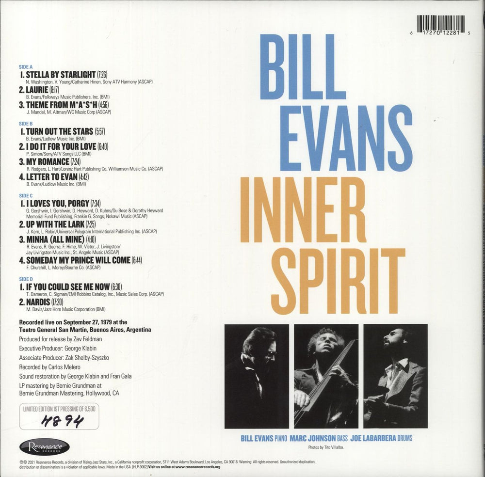 Bill Evans (Piano) Inner Spirit - RSD 2022 - Hand Numbered Edition US 2-LP vinyl record set (Double LP Album) 617270122815