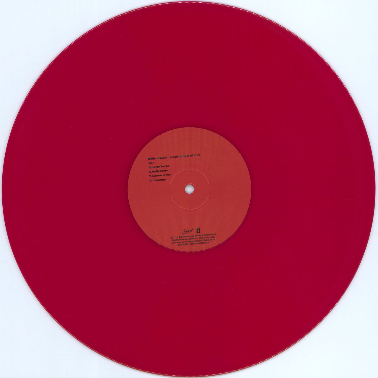 Billie Eilish レコード　red vinyl Billie Eilish Dont Smile At Me - Red Vinyl US 12