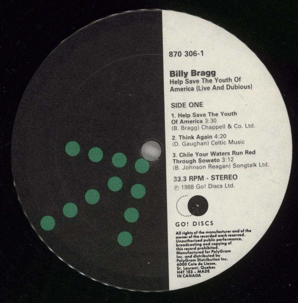 Billy Bragg Help Save The Youth Of America EP Canadian 12" vinyl single (12 inch record / Maxi-single) BBR12HE188068