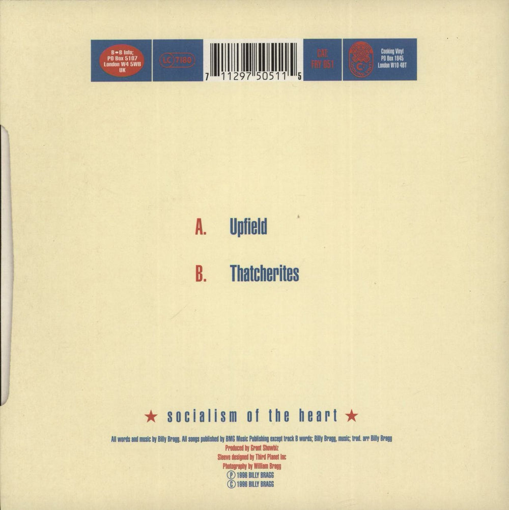 Billy Bragg Upfield UK 7" vinyl single (7 inch record / 45) 711297505115