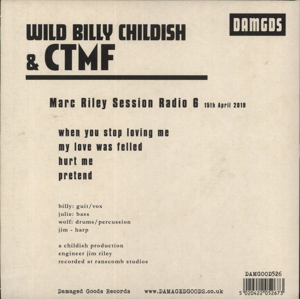 Billy Childish Marc Riley Session Radio 6 UK 7" vinyl single (7 inch record / 45) 5020422052673