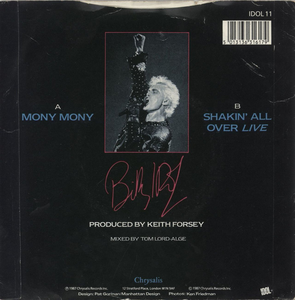 Billy Idol Mony Mony - Live UK 7" vinyl single (7 inch record / 45) 5013136316179