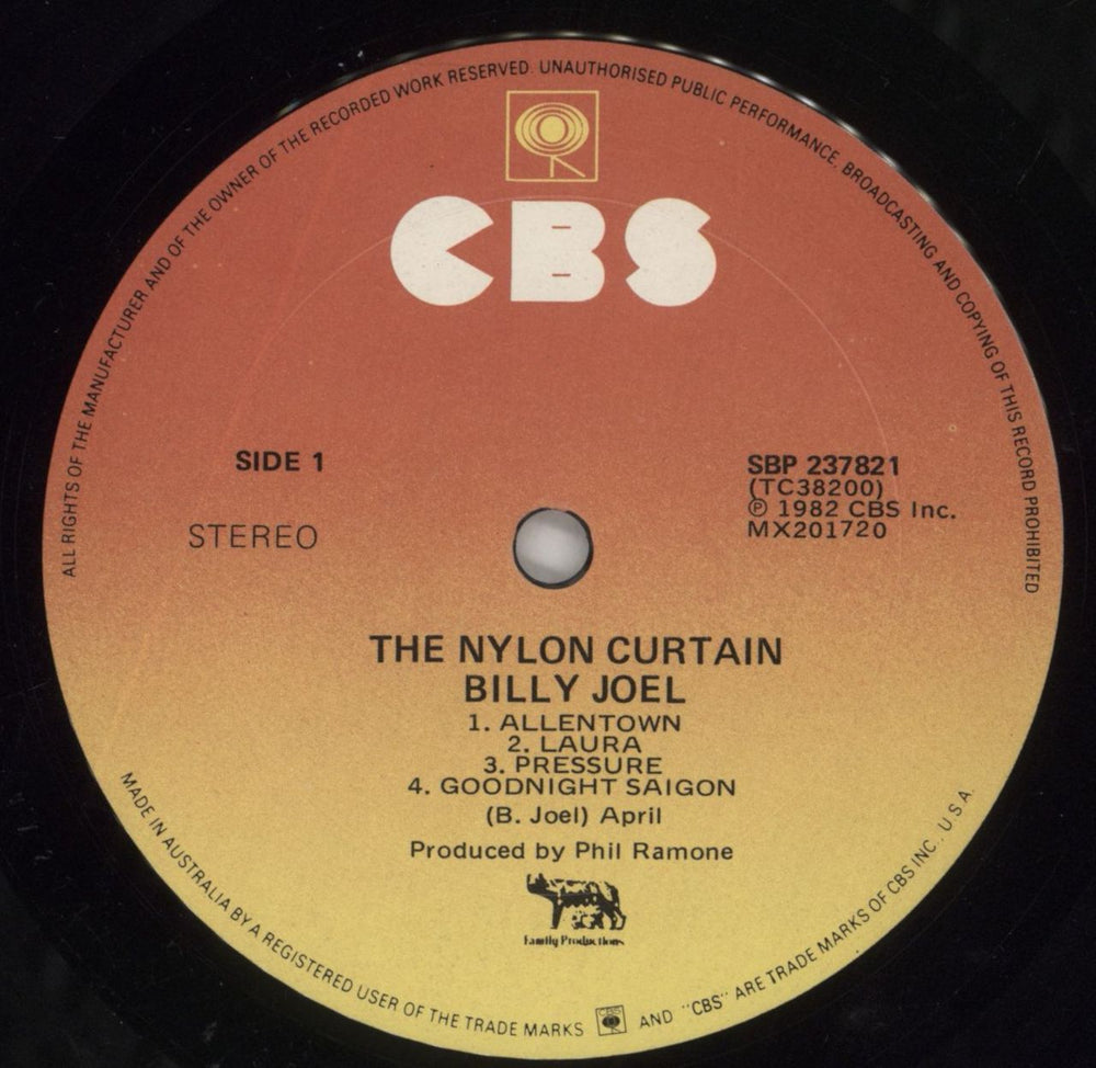 Billy Joel The Nylon Curtain Australian vinyl LP album (LP record) BLYLPTH860292