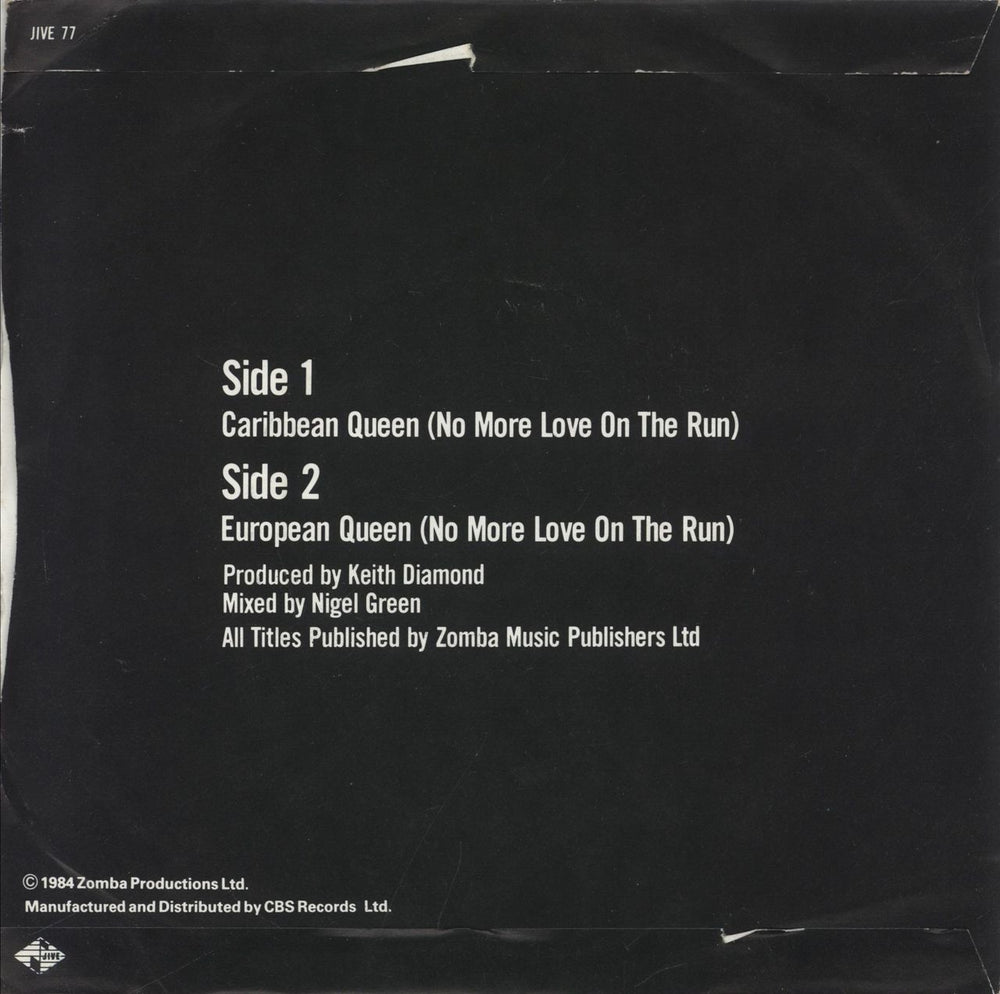 Billy Ocean Caribbean Queen (No More Love On The Run] UK 7" vinyl single (7 inch record / 45)