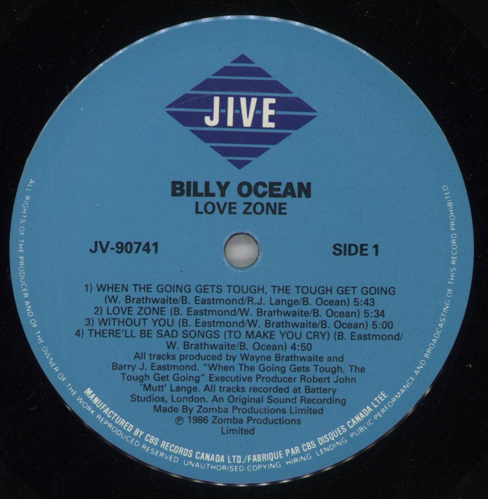 Billy Ocean Love Zone Canadian vinyl LP album (LP record) BCNLPLO880006