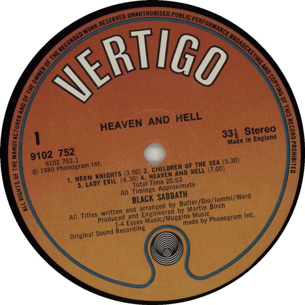 Black Sabbath Heaven And Hell UK vinyl LP album (LP record) BLKLPHE682244