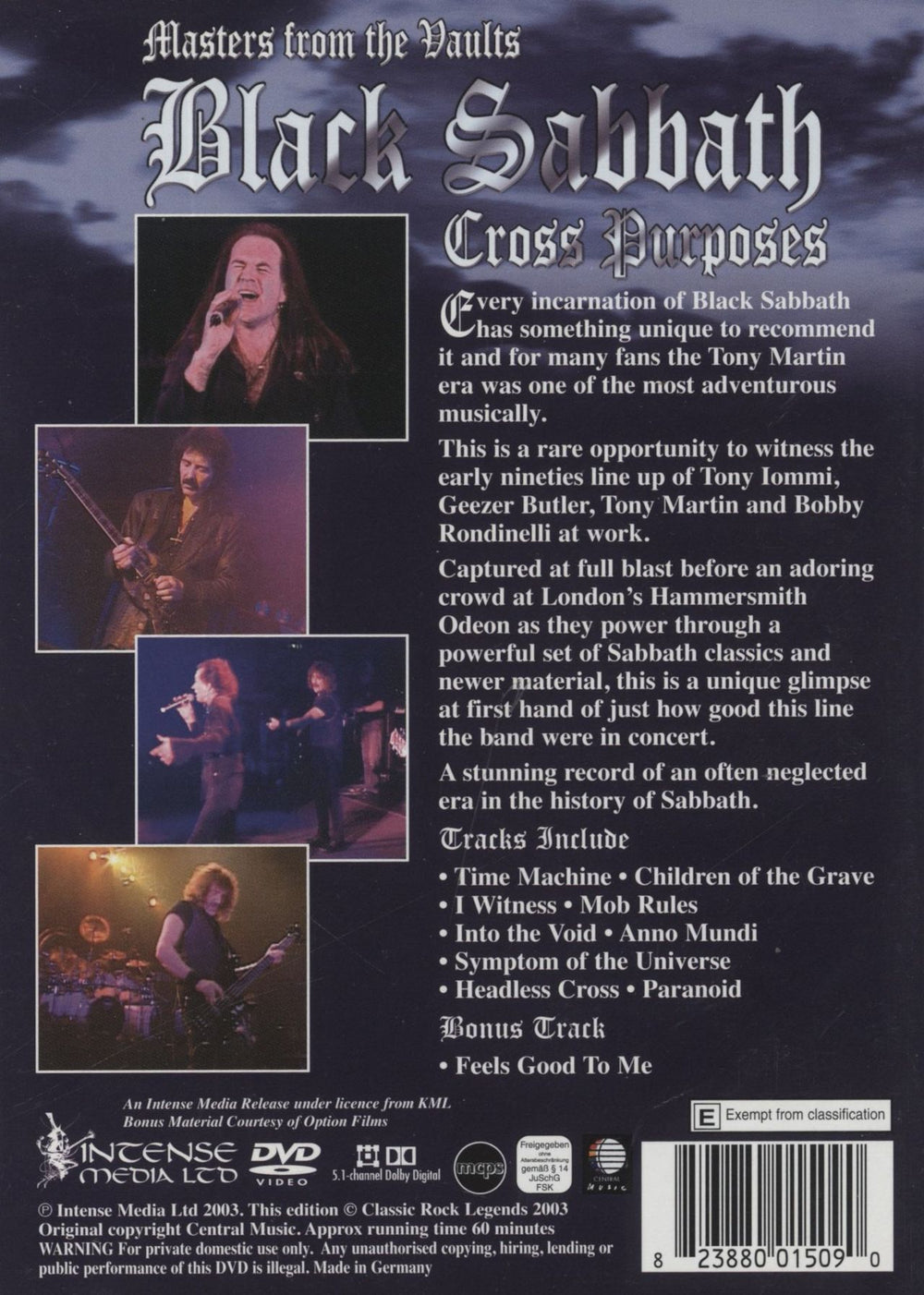 Black Sabbath Masters Of The Vaults - Cross Purposes UK DVD 823880015090