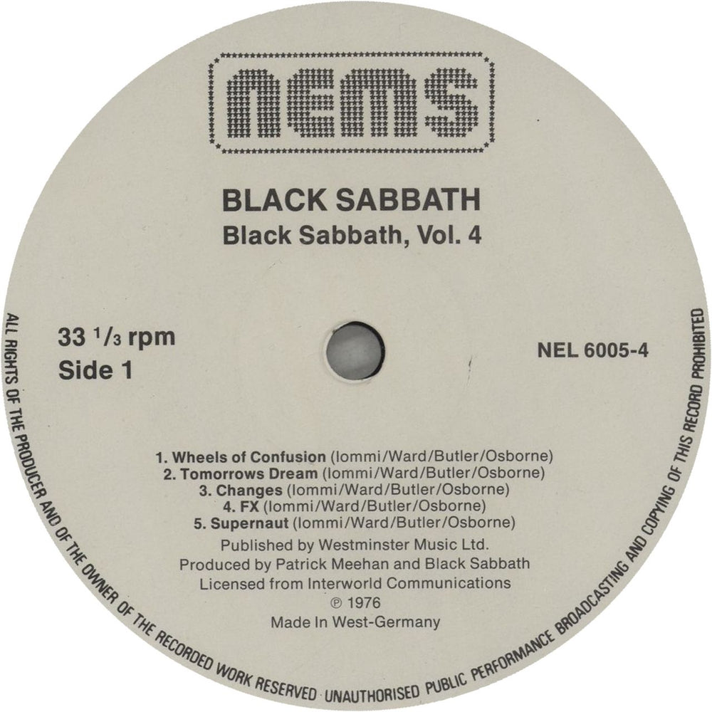 Black Sabbath Vol. 4 German vinyl LP album (LP record) BLKLPVO606692