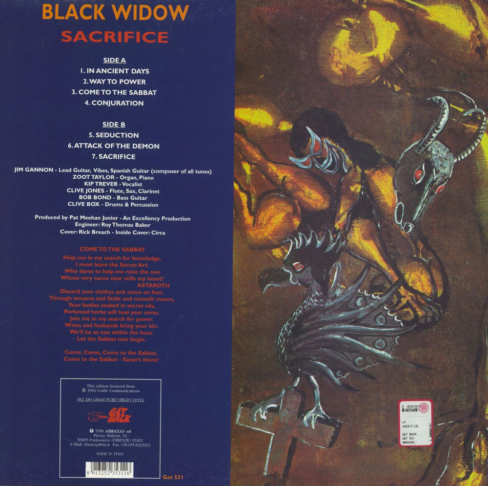 Black Widow Sacrifice - 180gm - EX Italian vinyl LP album (LP record) 8013252353116