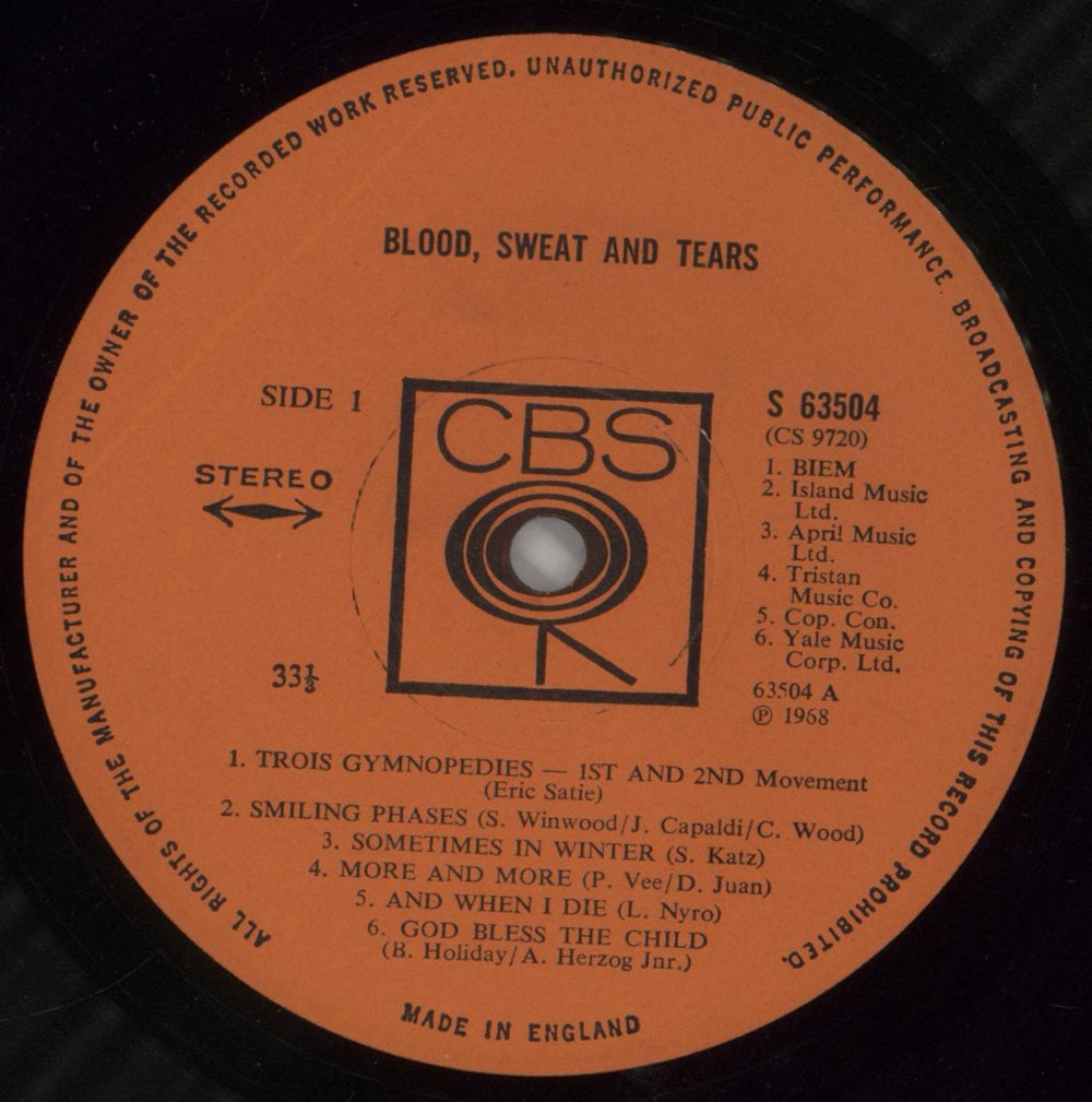 Blood Sweat & Tears Blood, Sweat & Tears - EX UK vinyl LP album (LP record) BS&LPBL754566