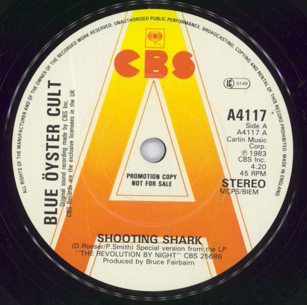 Blue Oyster Cult Shooting Shark - A-Label UK Promo 7" vinyl single (7 inch record / 45) BOC07SH831751