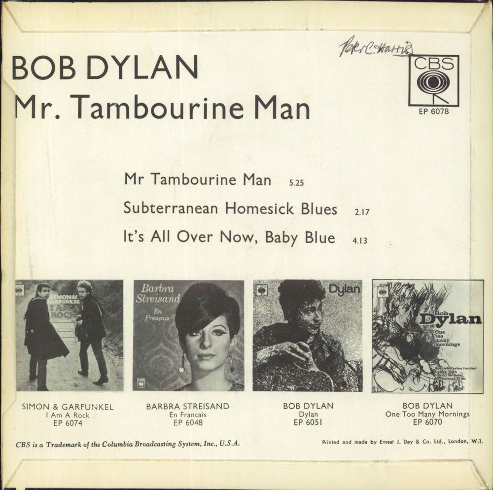 Bob Dylan Mr. Tambourine Man EP - EX/VG UK 7" vinyl single (7 inch record / 45)