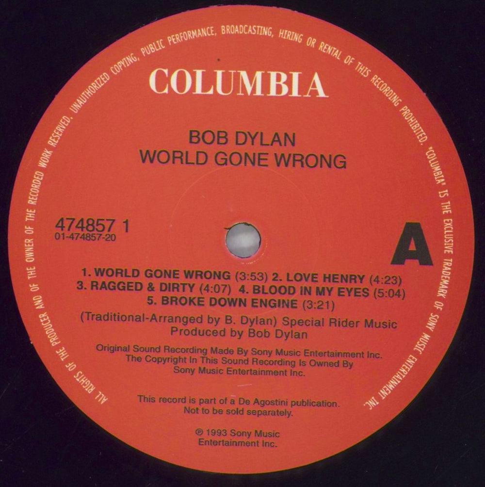 Bob Dylan World Gone Wrong - 180 Gram Vinyl + booklet UK vinyl LP album (LP record) DYLLPWO825552