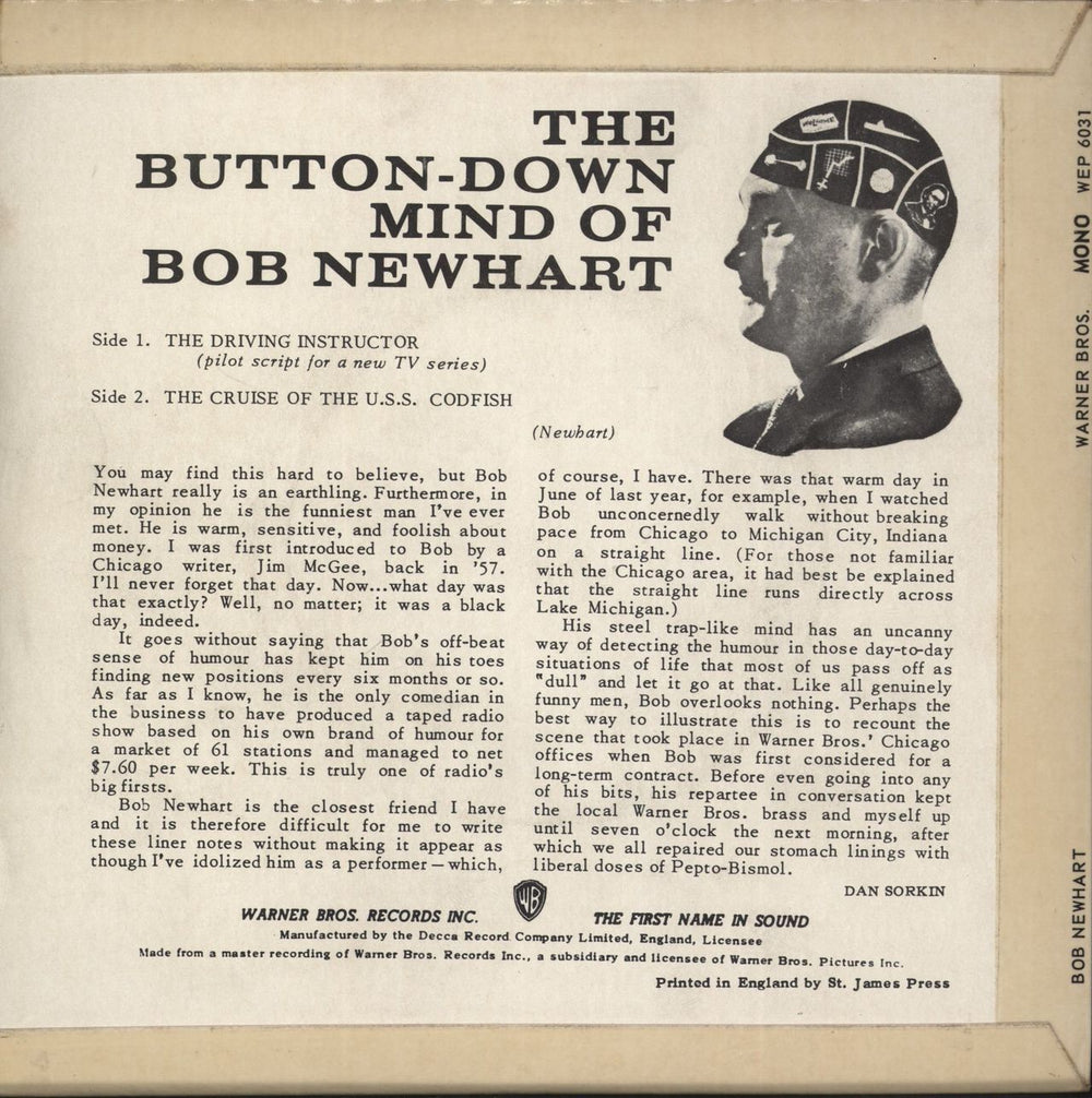Bob Newhart The Button-Down Mind Of Bob Newhart EP UK 7" vinyl single (7 inch record / 45)