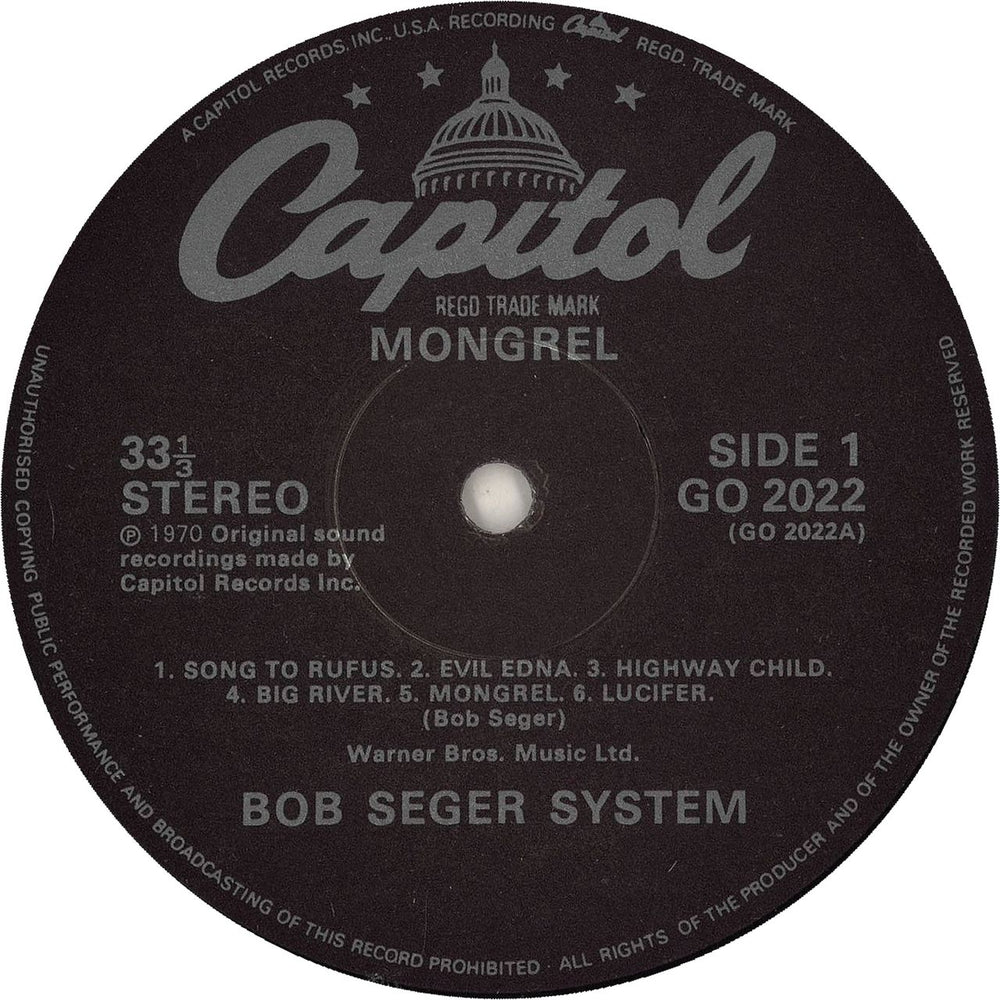 Bob Seger Mongrel UK vinyl LP album (LP record) SEGLPMO742645