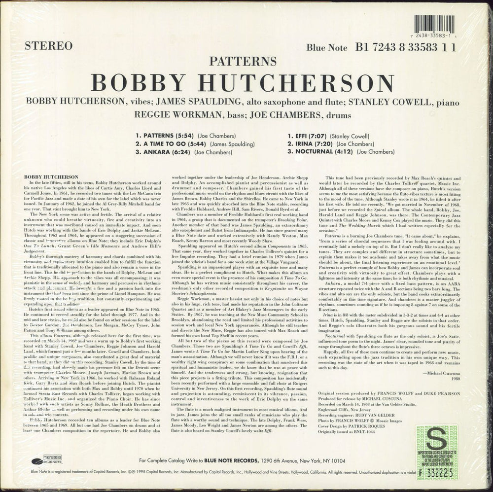 Bobby Hutcherson Patterns - 180gm Vinyl US vinyl LP album (LP record) 724383358311