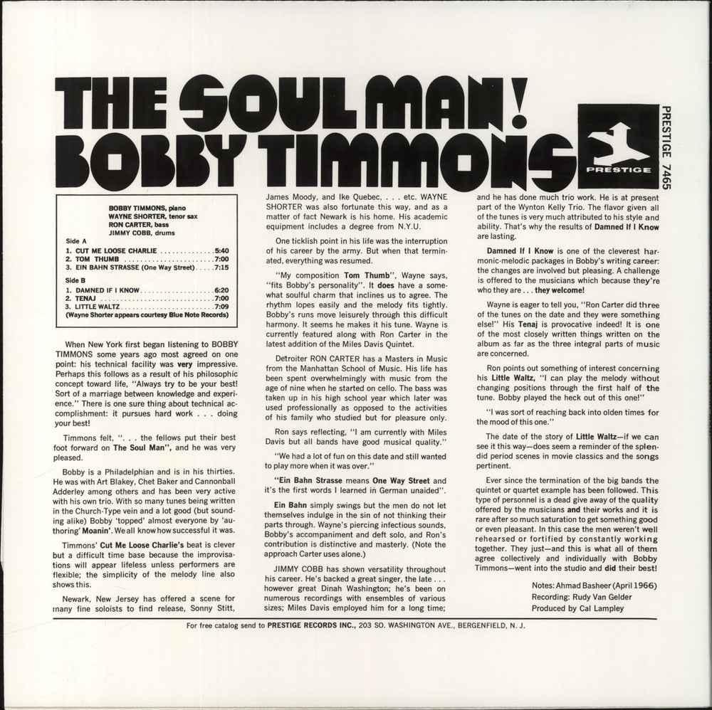 Bobby Timmons The Soul Man! US vinyl LP album (LP record)