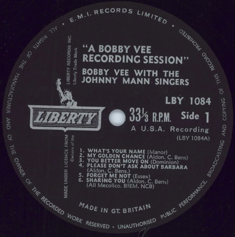 Bobby Vee A Bobby Vee Recording Session - EX UK vinyl LP album (LP record) BYVLPAB268569