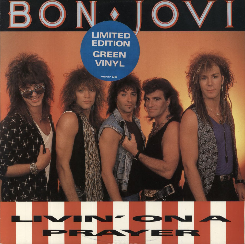 Bon Jovi Livin' On A Prayer - Green Vinyl - EX UK 12" vinyl single (12 inch record / Maxi-single) VERXR28