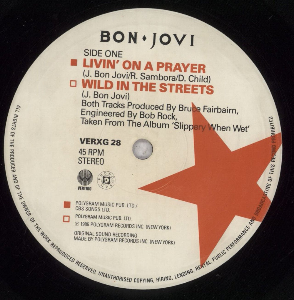 Bon Jovi Livin' On A Prayer - Stickered - EX UK 12" vinyl single (12 inch record / Maxi-single) BON12LI845336