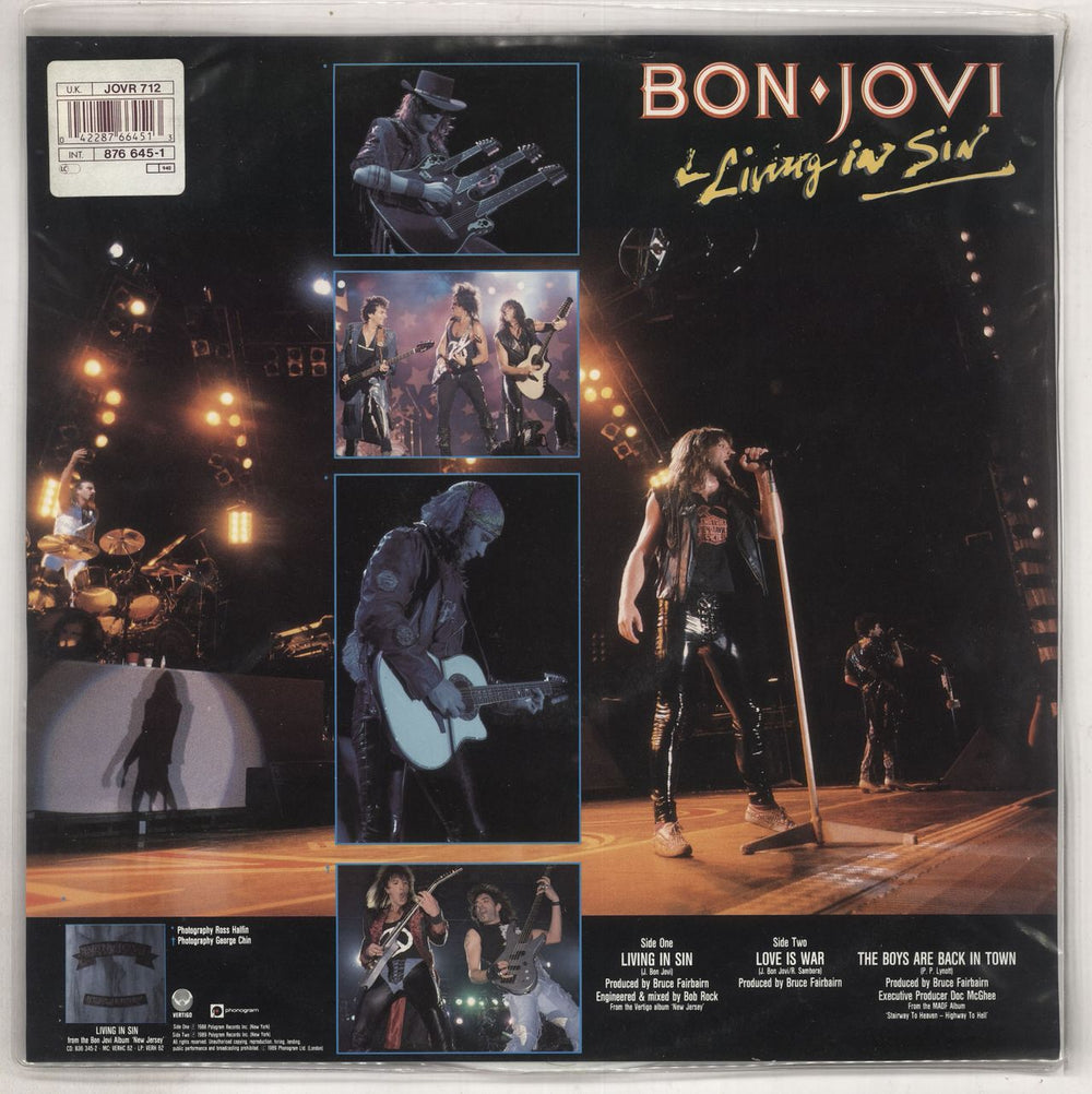 Bon Jovi Living In Sin - White Vinyl - Stickered UK 12" vinyl single (12 inch record / Maxi-single) BON12LI738600